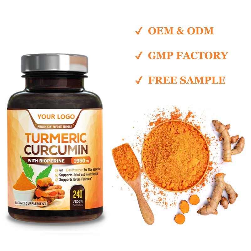 Turmeric Curcumin Capsules - OEM ODM 1950mg Black Pepper Extract Immune Support