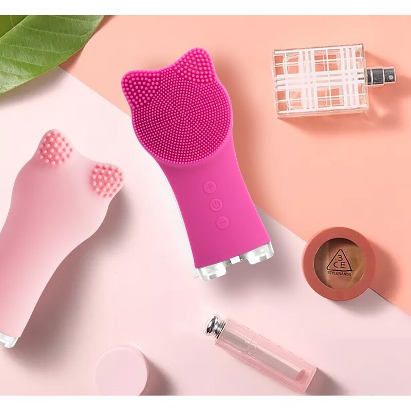 Cat-Ear Ultrasonic Cleanser - Hot Sale Silicone Facial Brush Heating Massage