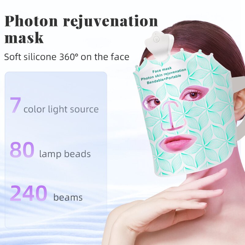 7 Color LED Facial Mask - Portable 80 Beads 240 Lights Professional Skin Care