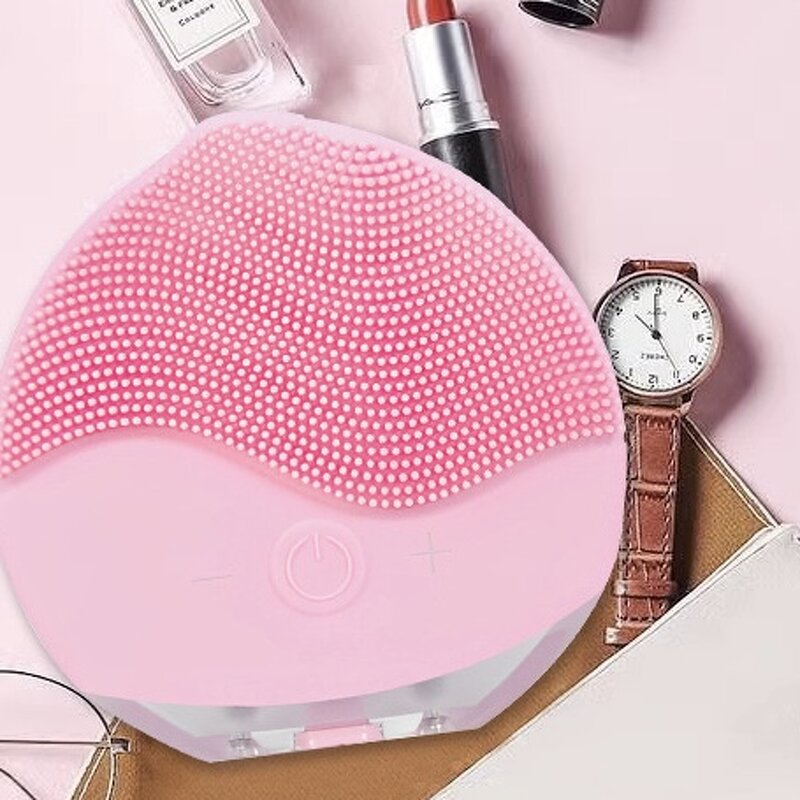 Korean Electric Facial Brush - 12 Speeds Rechargeable Pink Purple Blue Silicone Tool