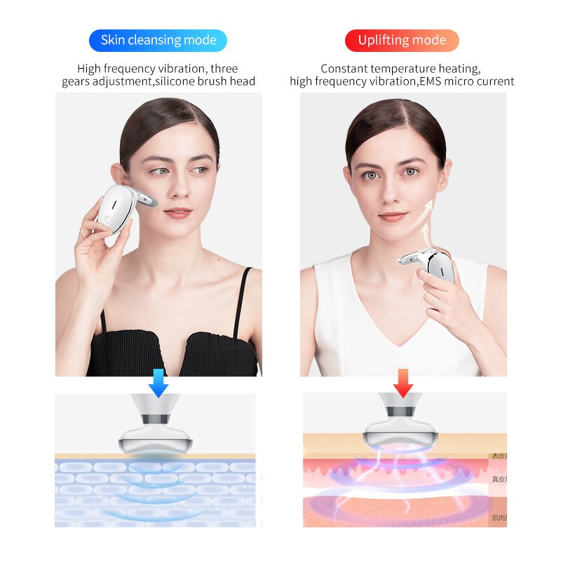 2 in 1 Microcurrent Device - 2025 New Trend EMS Facial Cleansing Brush Hot Massage