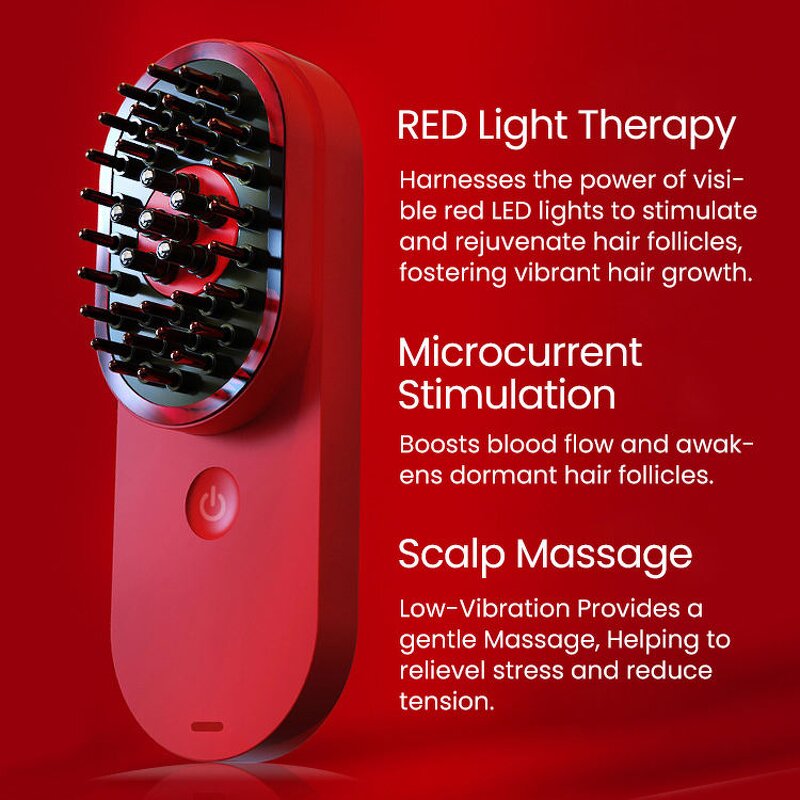 Scalp Hair Care Comb - Red Light Therapy Microcurrent Warming Serum Applicator Device