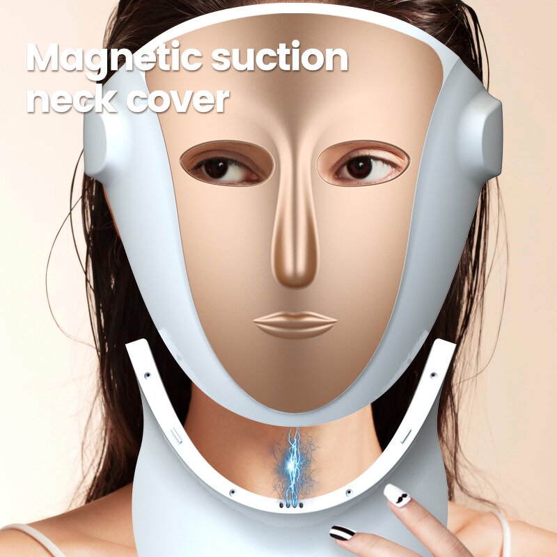 3 Color LED Facial Neck Mask - Rechargeable 807 Lamp Beads Photon Red Light Therapy