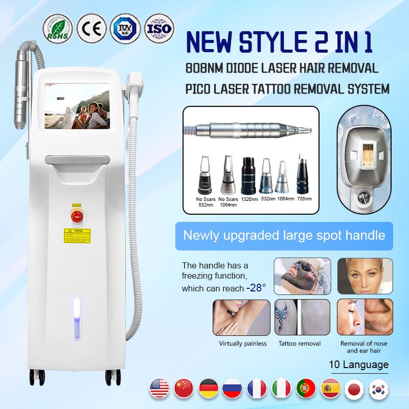 2in1 Pico Diode Laser - 755 808 1064nm Ice Cooling Salon Hair Removal Machine