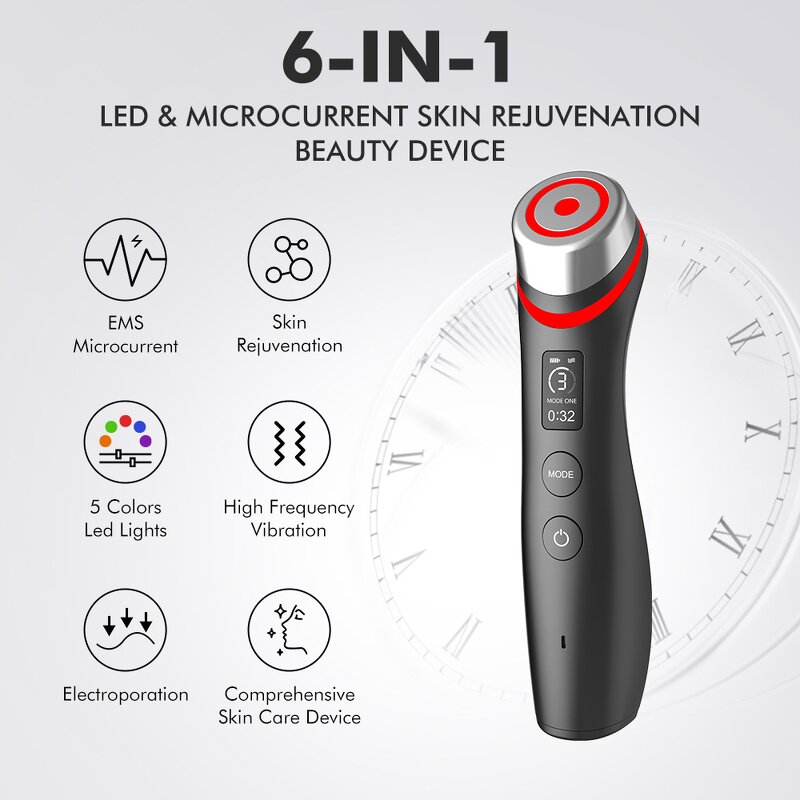 Face Massager Manufacturer - Portable Handheld 6 in 1 Bio-Electric Glow Therapy for Skin Tightening US CN Plugs