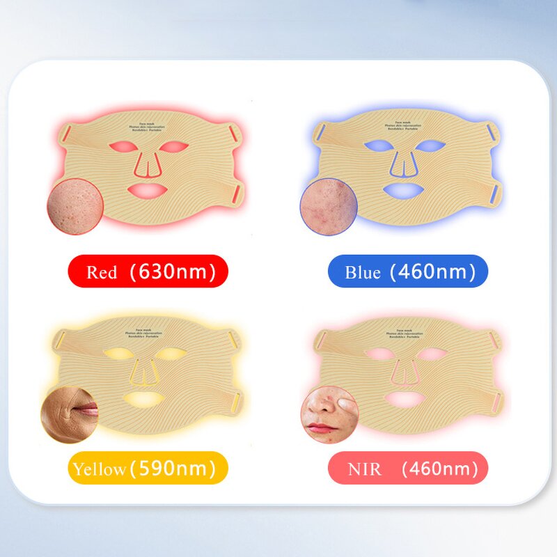 LED Light Therapy Mask Manufacturer - Flexible Silicone 4 Colors 630 460 590 850nm Red Nir Portable