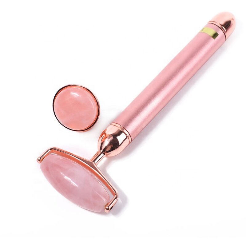 Electric Rose Quartz Roller - Natural Crystal Vibrating Facial Massage Product