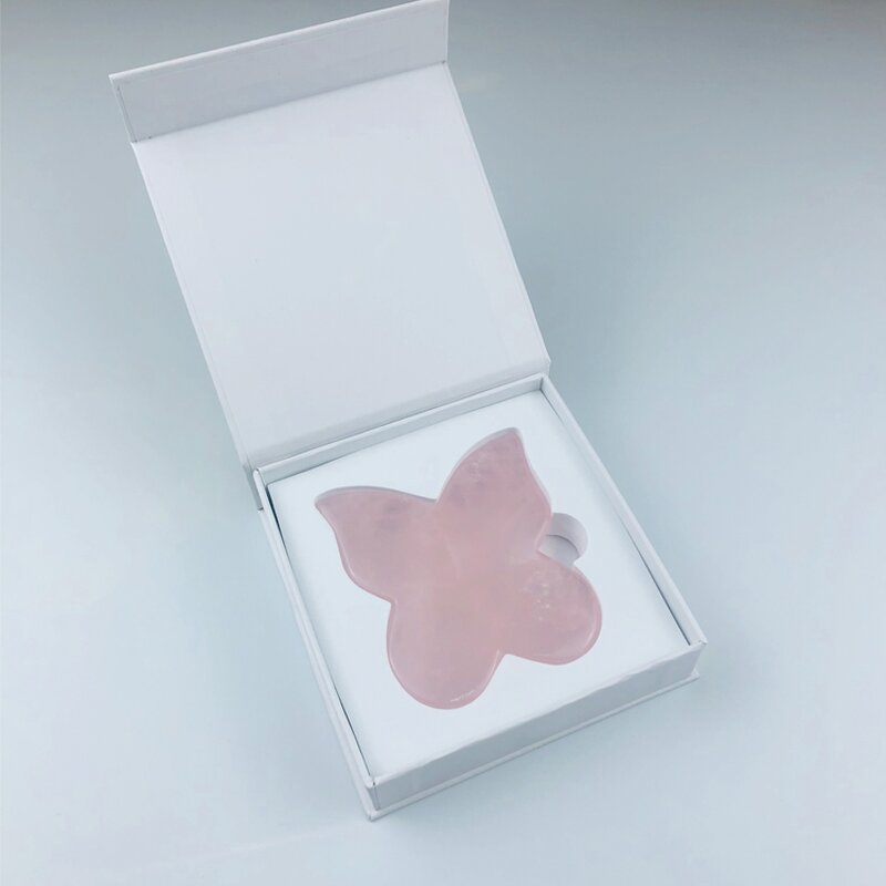 Butterfly Rose Quartz Gua Sha - Private Label 100% Natural Crystal Facial Tool