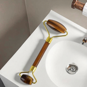 Tiger Eye Facial Roller - Natural Stone Double Head Face Eyes Body Slimming Tool