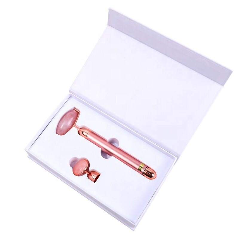 Electric Rose Quartz Roller - Natural Crystal Vibrating Facial Massage Product