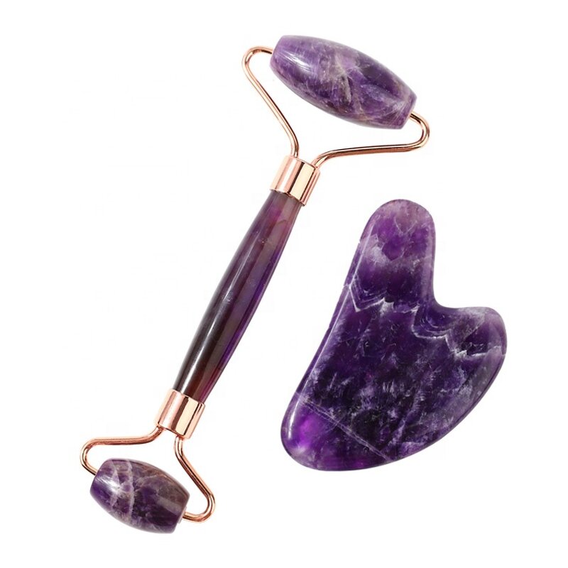 Amethyst Facial Roller - Purple Crystal Gemstone Face Gua Sha Massage Tool