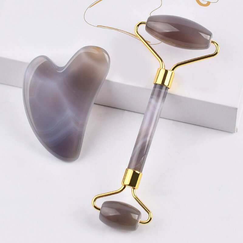 Gray Agate Gua Sha Stone - Natural Facial Body Skincare Lightweight Massage Tool