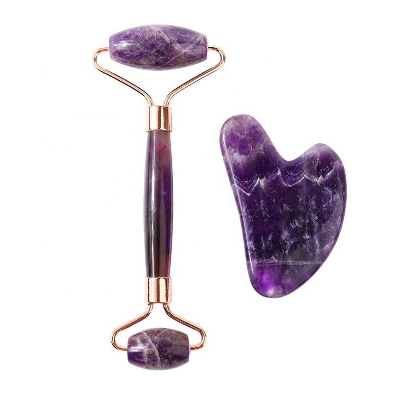 Amethyst Facial Roller - Purple Crystal Gemstone Face Gua Sha Massage Tool