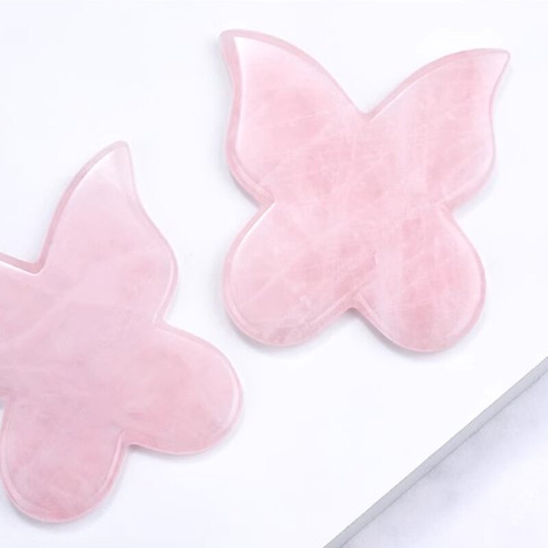 Butterfly Rose Quartz Gua Sha - Private Label 100% Natural Crystal Facial Tool