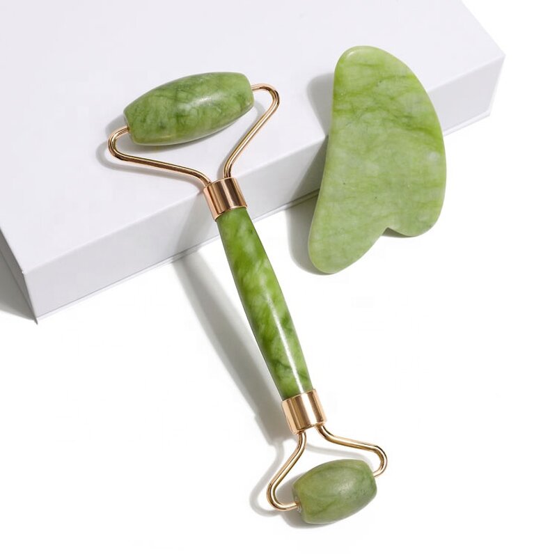Double Head Jade Roller Set - Gua Sha Face Body Slimming Wrinkle Reducing Tool