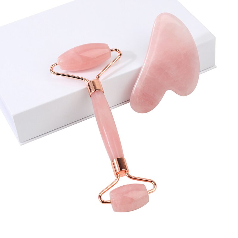 Rose Quartz Jade Roller - Amazon Hot Anti-Aging Cold Pink Stone Facial Massager