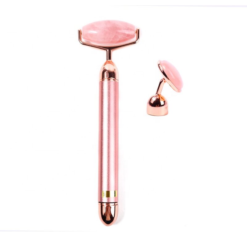 Electric Rose Quartz Roller - Natural Crystal Vibrating Facial Massage Product