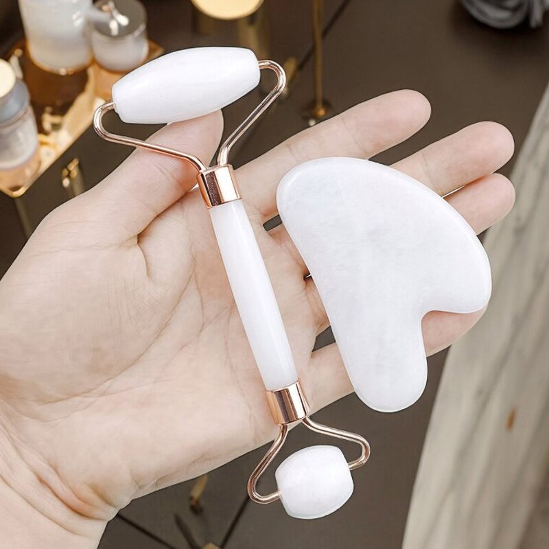White Quartz Jade Roller - Royal Double Head Gua Sha Cool Slimming Facial Tool