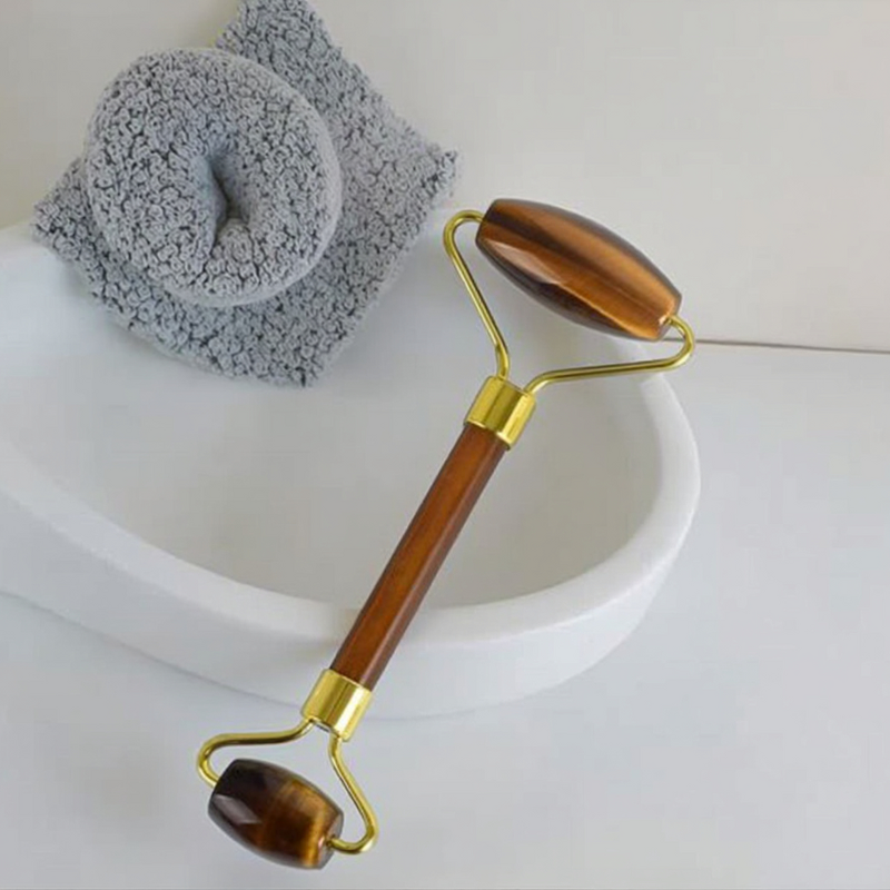 Tiger Eye Facial Roller - Natural Stone Double Head Face Eyes Body Slimming Tool