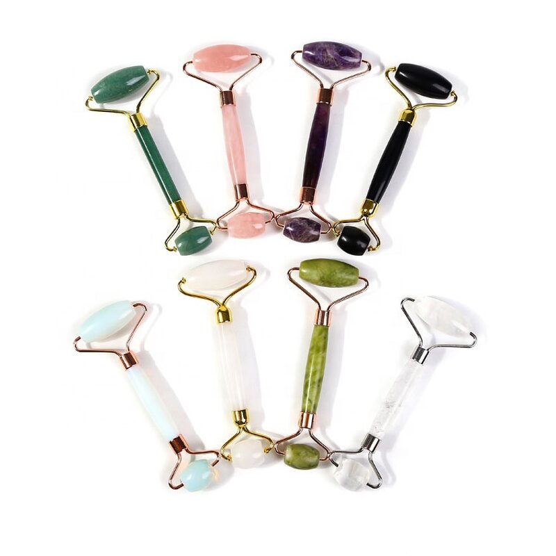Jade Roller Gua Sha Set - Raw Facial Massage Kit with Storage Box