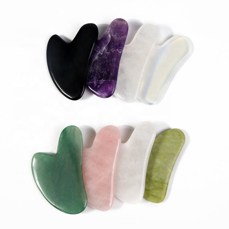 Jade Roller Gua Sha Set - Raw Facial Massage Kit with Storage Box