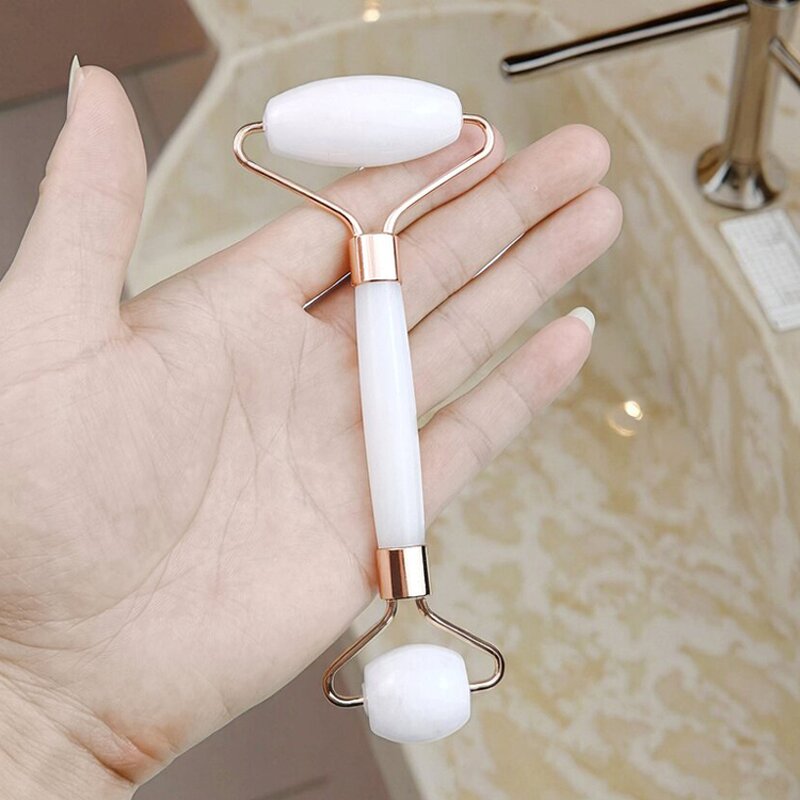 White Quartz Jade Roller - Royal Double Head Gua Sha Cool Slimming Facial Tool