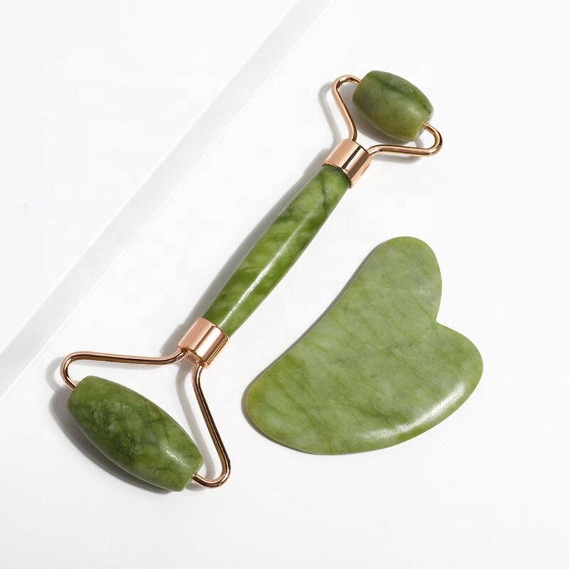 Double Head Jade Roller Set - Gua Sha Face Body Slimming Wrinkle Reducing Tool