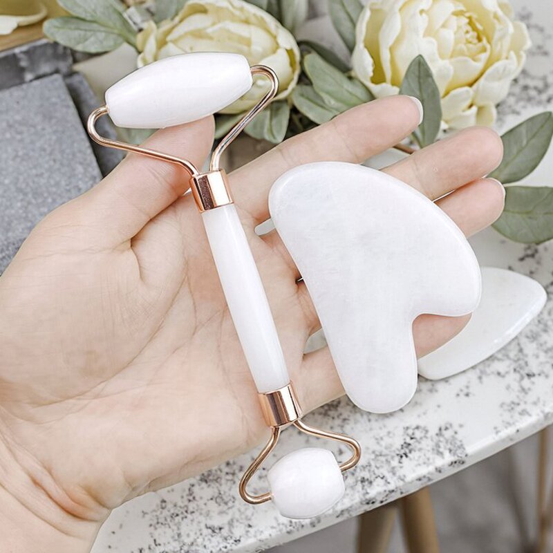 White Quartz Jade Roller - Royal Double Head Gua Sha Cool Slimming Facial Tool