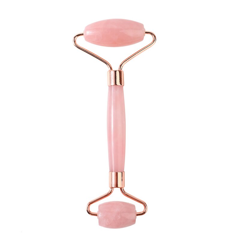 Rose Quartz Roller Gua Sha - Natural Crystal Facial Skin Care Massage Set