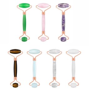Jade Roller Gua Sha Set - Raw Facial Massage Kit with Storage Box