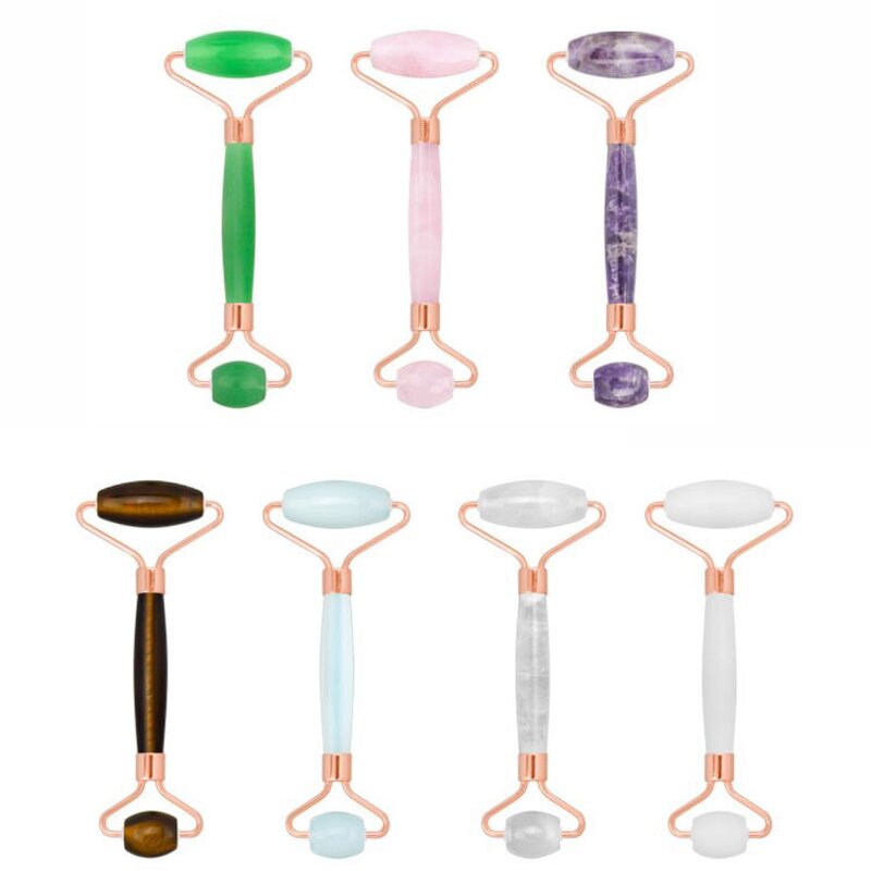 Jade Roller Gua Sha Set - Raw Facial Massage Kit with Storage Box