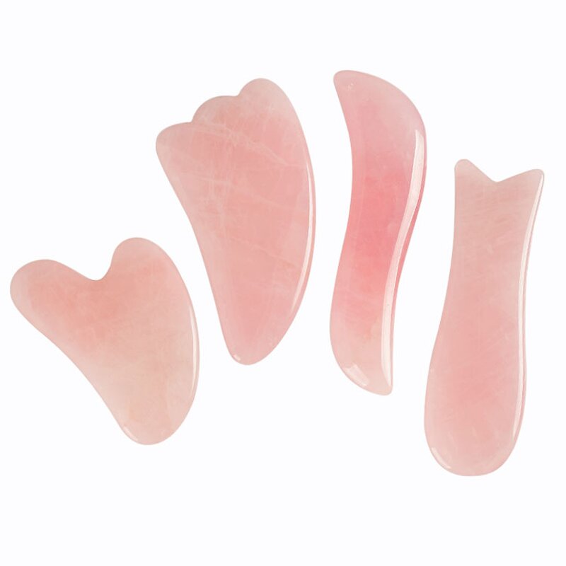 Rose Quartz Gua Sha Scraper - Pink Crystal Fish Shaped Facial Massage Plate