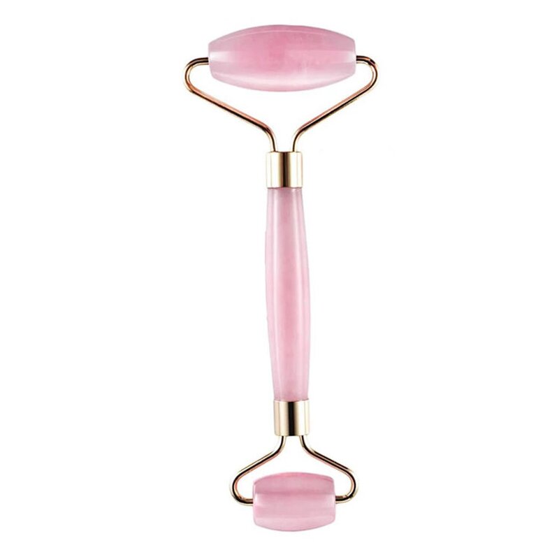 3D Rose Quartz Roller - Noiseless Genuine Pink Stone Facial Massager Tool