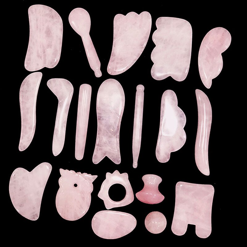 Rose Quartz Gua Sha Scraper - Pink Crystal Fish Shaped Facial Massage Plate
