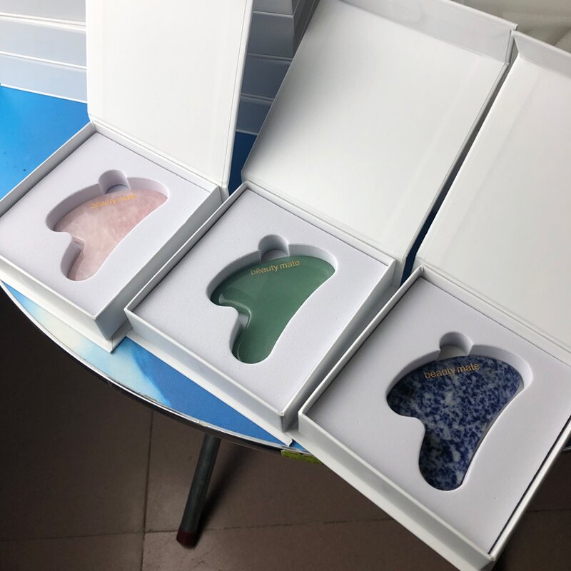 Pink Crystal Gua Sha Board - Rose Quartz Facial Scraping Tool with Box