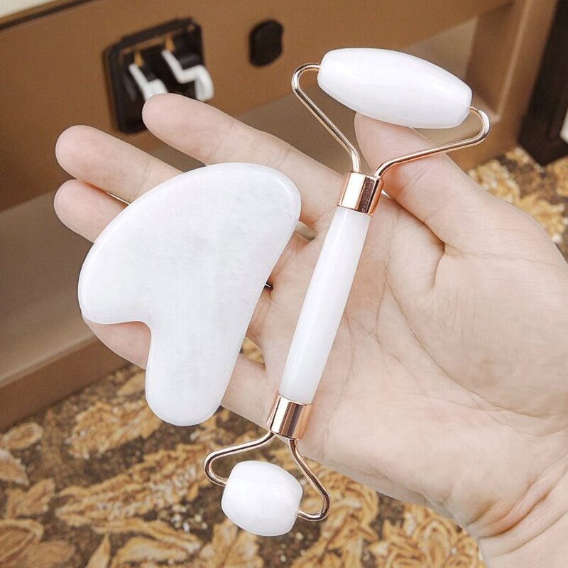 White Quartz Jade Roller - Royal Double Head Gua Sha Cool Slimming Facial Tool