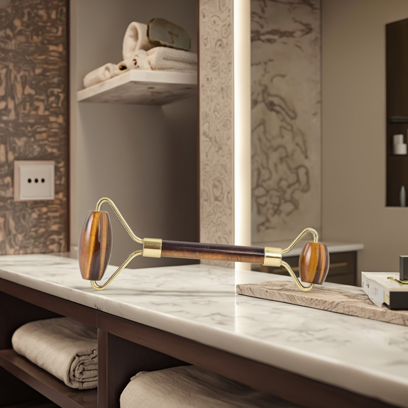 Tiger Eye Facial Roller - Natural Stone Double Head Face Eyes Body Slimming Tool