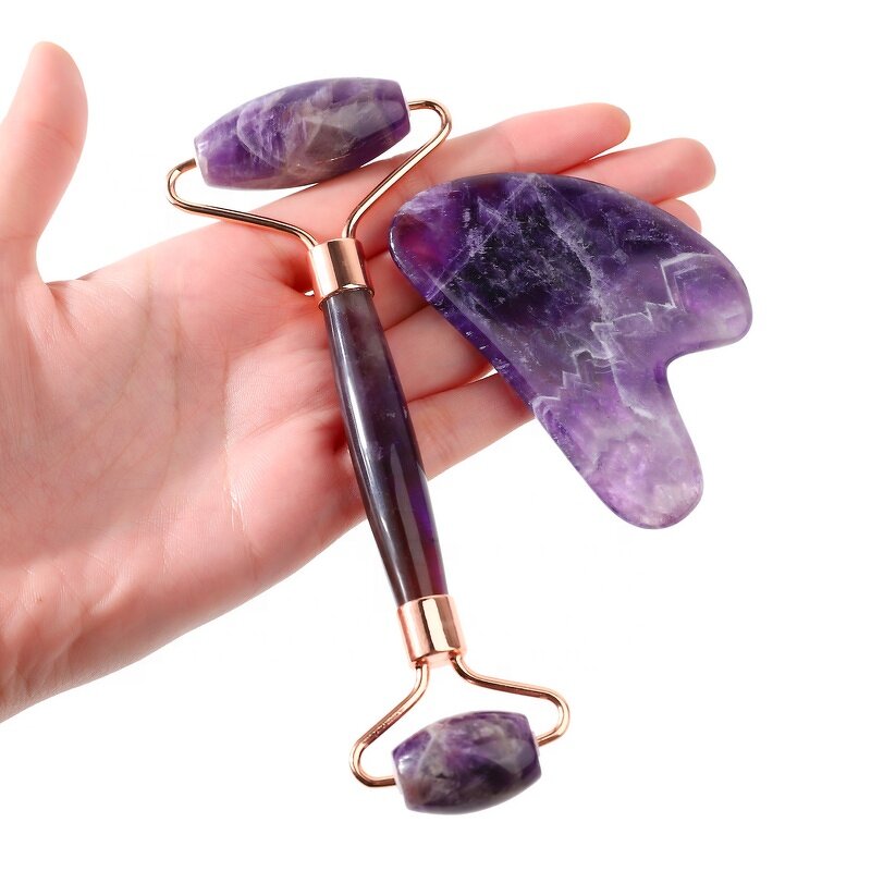 Agate Gua Sha Roller - Facial Scraping Bian Stone Amethyst Massage Tool