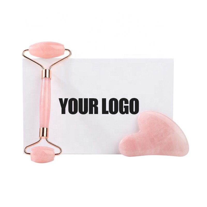 Jade Roller Gua Sha Set - Nephrite Rose Quartz Anti Aging Facial Massage Tool