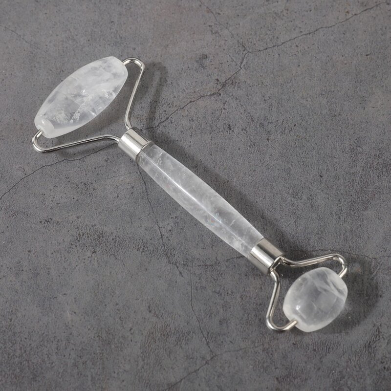 Clear Jade Roller Gua Sha - Natural Crystal Quartz Facial Massage Set with Box