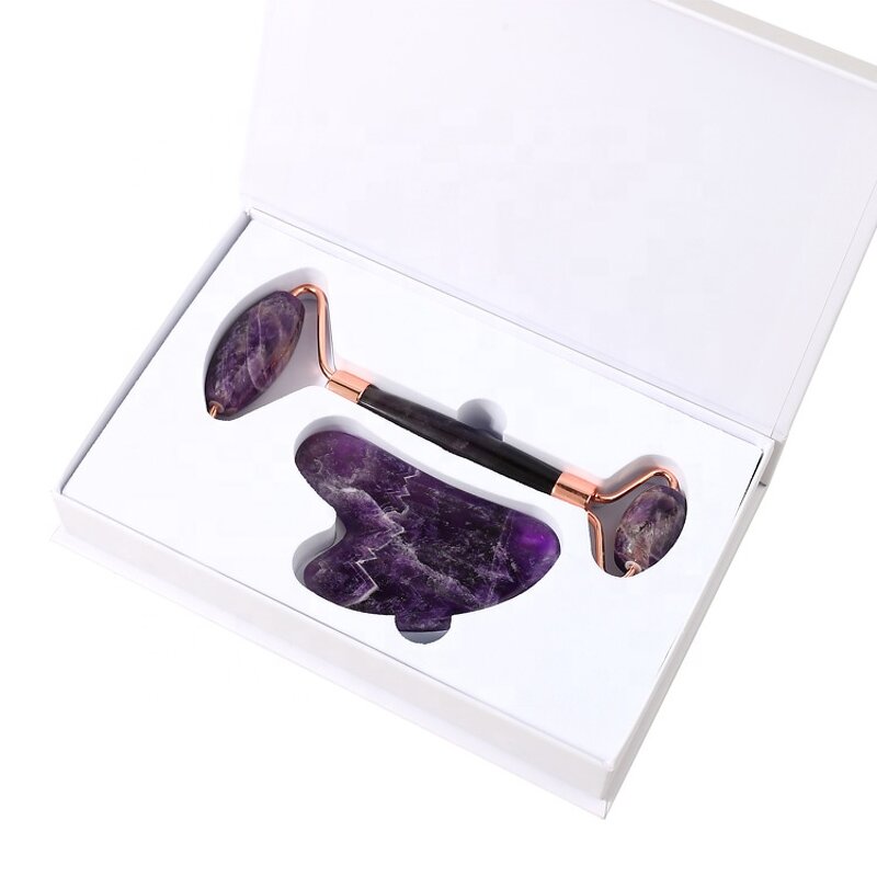 Amethyst Facial Roller - Purple Crystal Gemstone Face Gua Sha Massage Tool