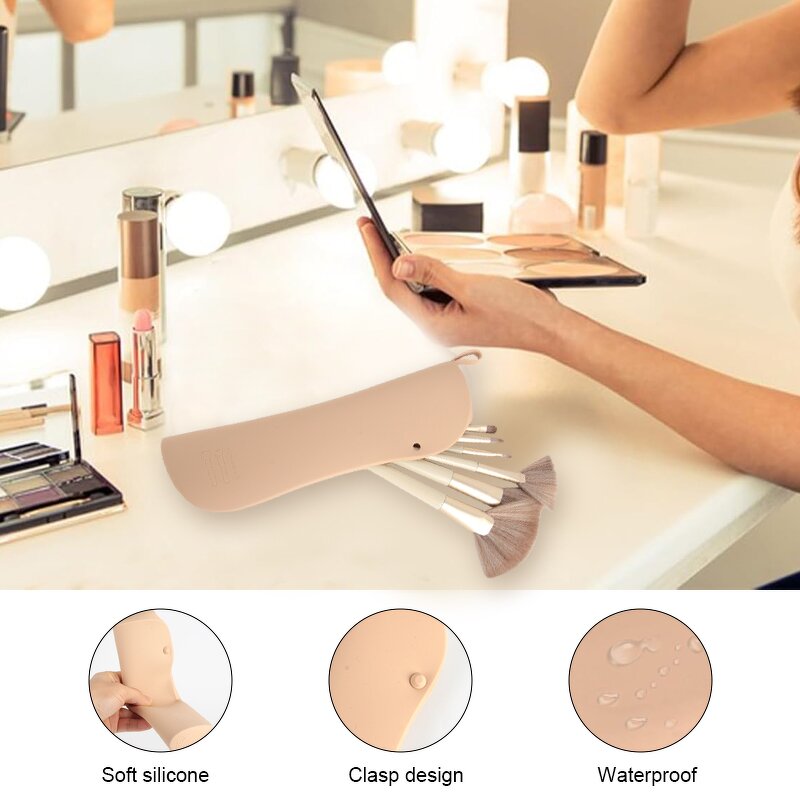 Makeup Brush Holder Manufacturer - Hot Custom Logo Portable Bpa Free Travel Silicone Organizer Case Bag