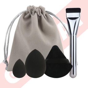 Makeup Brush Set Manufacturer - Full Set Foundation Blender Flat Brush Triangle Powder Puff with Flannel Bag