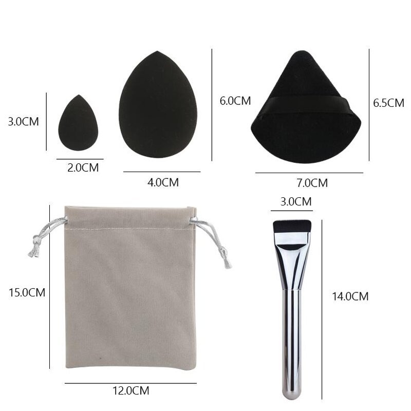 Makeup Brush Set Manufacturer - Full Set Foundation Blender Flat Brush Triangle Powder Puff with Flannel Bag