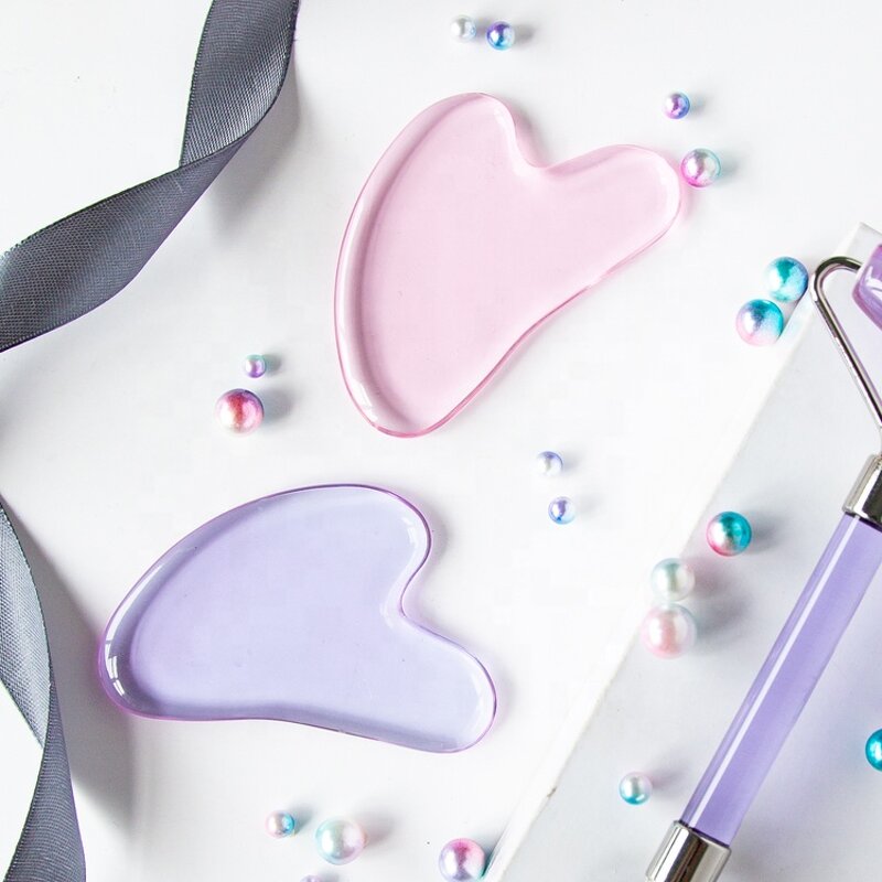 Gua Sha Tool Manufacturer - Heart Shape Imitated Jade Durable Pink Purple Glass Private Label for Body Neck Face