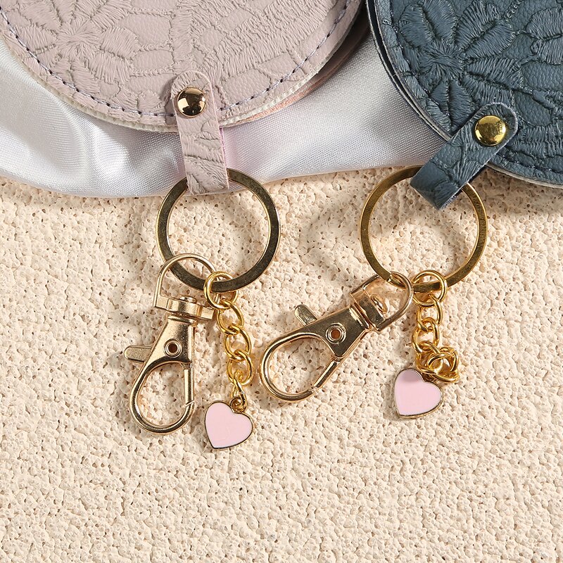 Keychain Mirror Manufacturer - Custom Logo Round Leather Car Bag Key Ring Pu Leather Travel Pocket Mirror