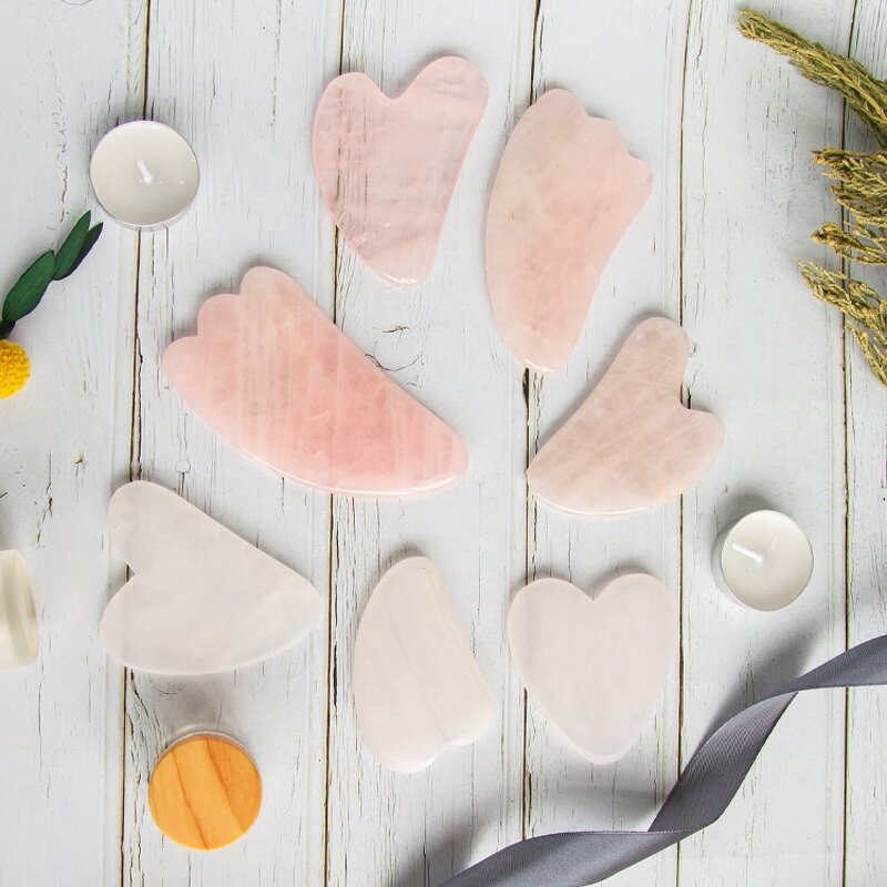 Gua Sha Stone Manufacturer - OEM Natural Handmade Facial Heart Shape Pink Rose Quartz