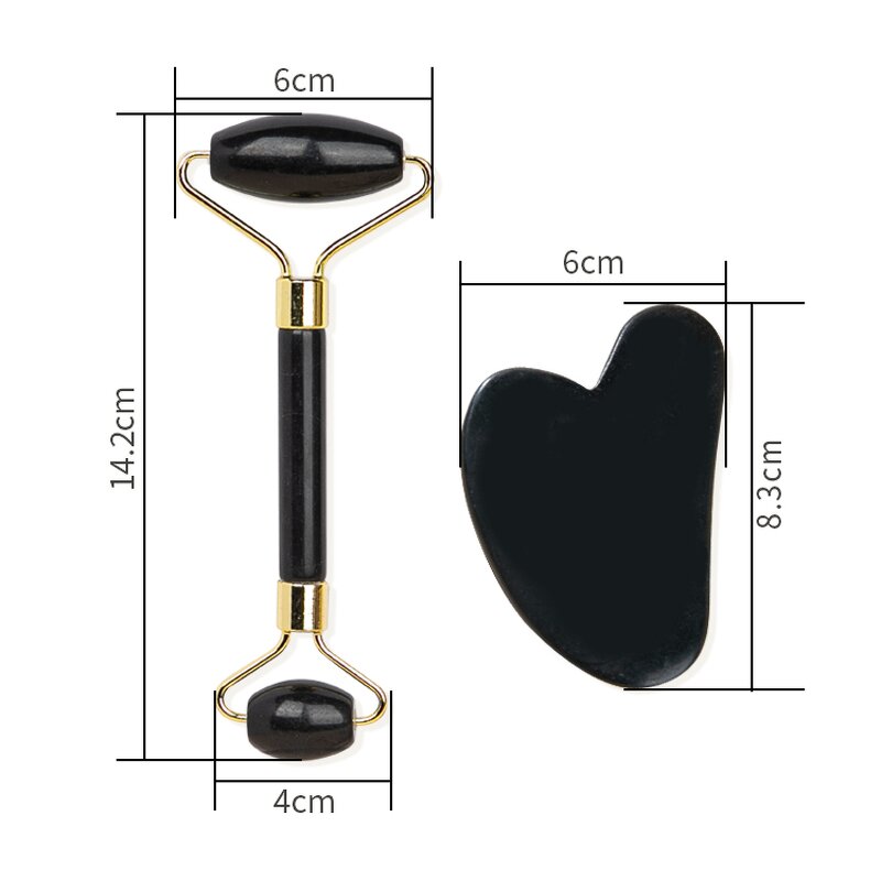 Gua Sha Set Manufacturer - Custom LOGO Natural Black Jade Stone Board Jade Roller and Facial Massage