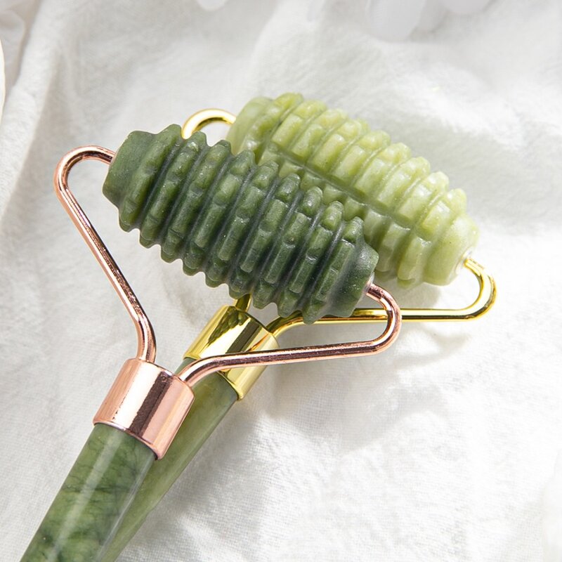 Facial Roller Manufacturer - Beauty Product Tools Self-Care Gift Custom LOGO Ridged Green Jade Massager