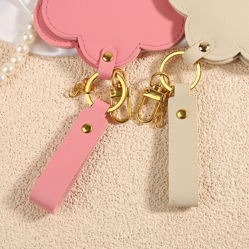 Makeup Mirror Manufacturer - Custom Logo Portable Travel Cosmetic Flower Design Pu Leather Small with Metal Keychain